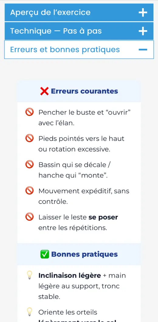 Aperçu sur téléphone des erreurs courantes et des bonnes pratiques présentées dans une fiche d’exercice